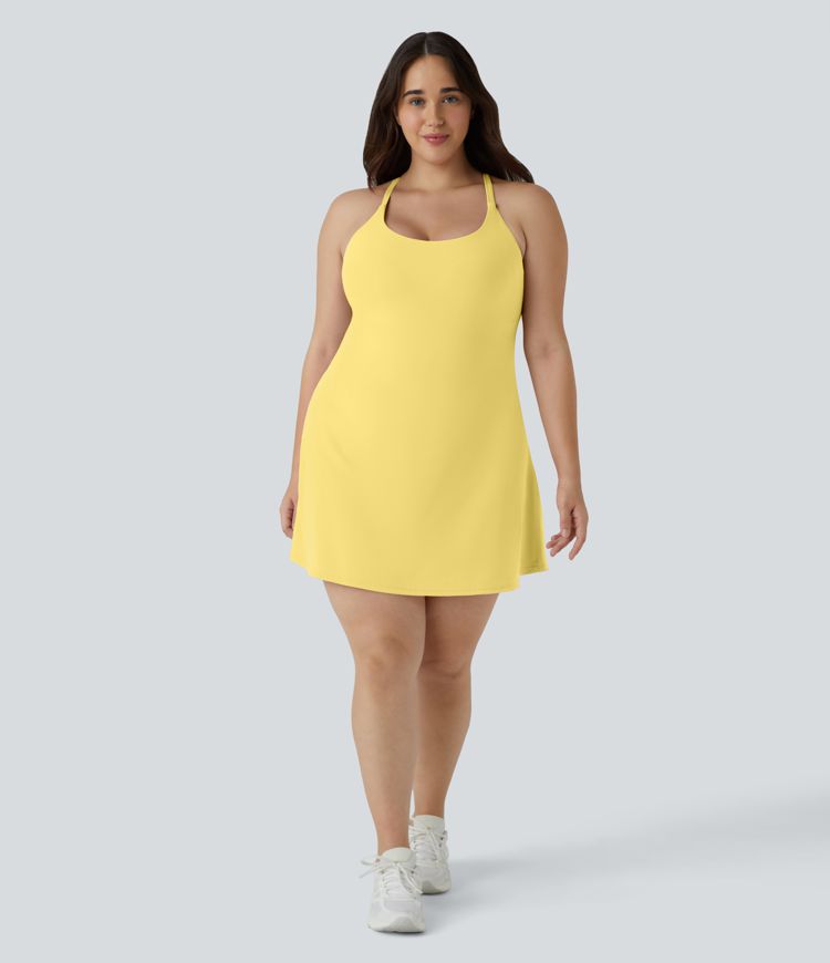 Everyday Softlyzero™ Plush Backless 2-in-1 Flare Workout Plus Size Dress-Wannabe-Easy Peezy
