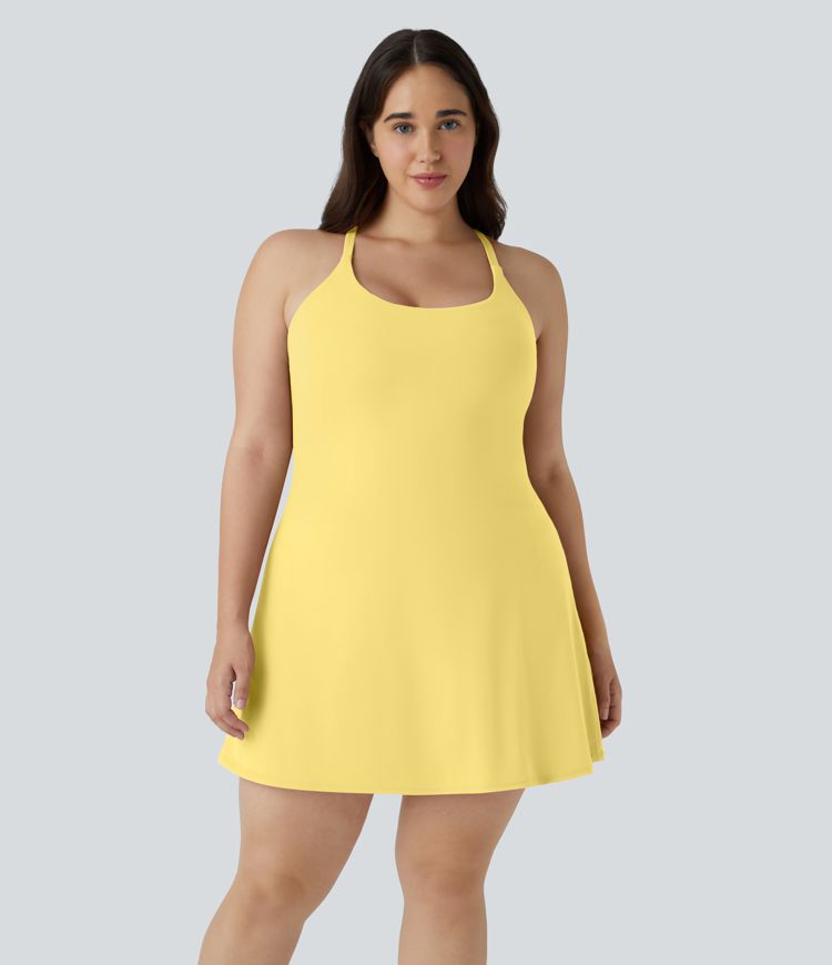 Everyday Softlyzero™ Plush Backless 2-in-1 Flare Workout Plus Size Dress-Wannabe-Easy Peezy