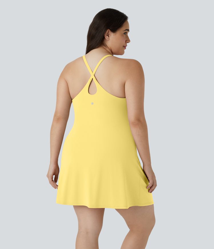 Everyday Softlyzero™ Plush Backless 2-in-1 Flare Workout Plus Size Dress-Wannabe-Easy Peezy