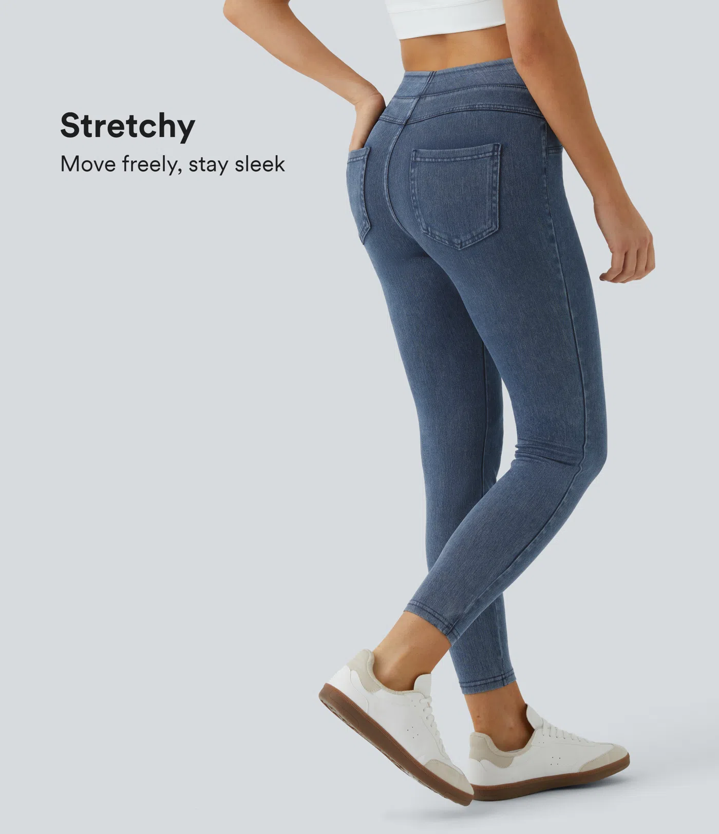 Halara Flex™ Jeans Jeggings aus elastischem Strick-Denim mit hohem Bund und Gesäßtaschen