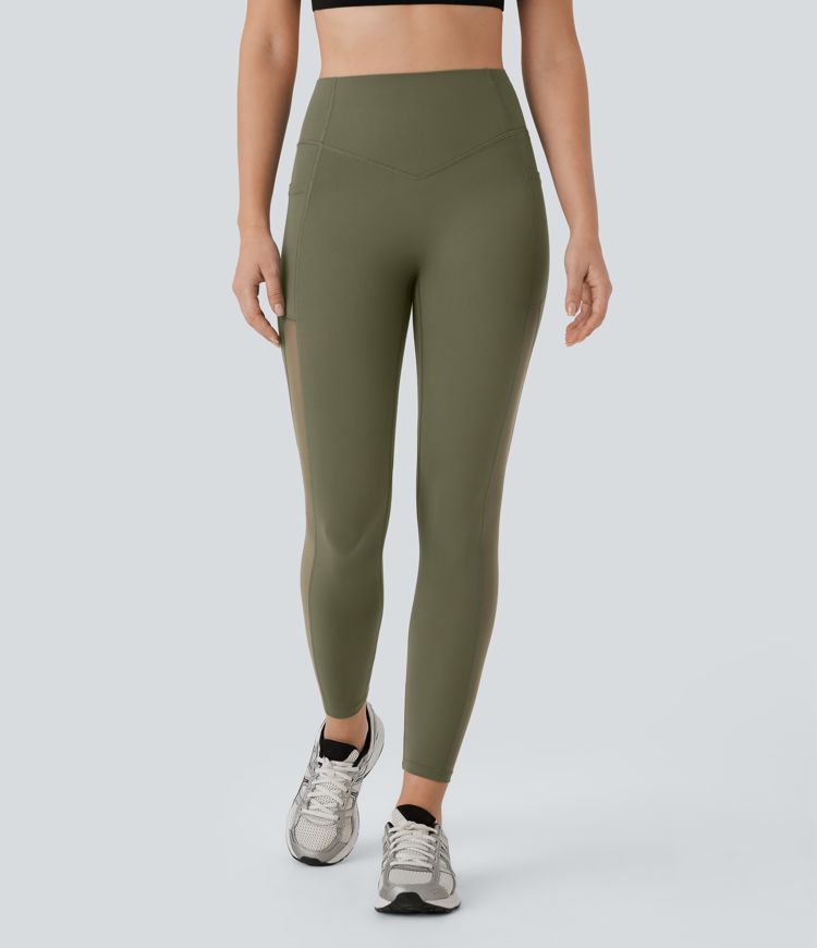 Halara UltraSculpt™ SoCinched High Waisted Butt Lifting Tummy Control Side Pocket Contrast Mesh Workout Leggings