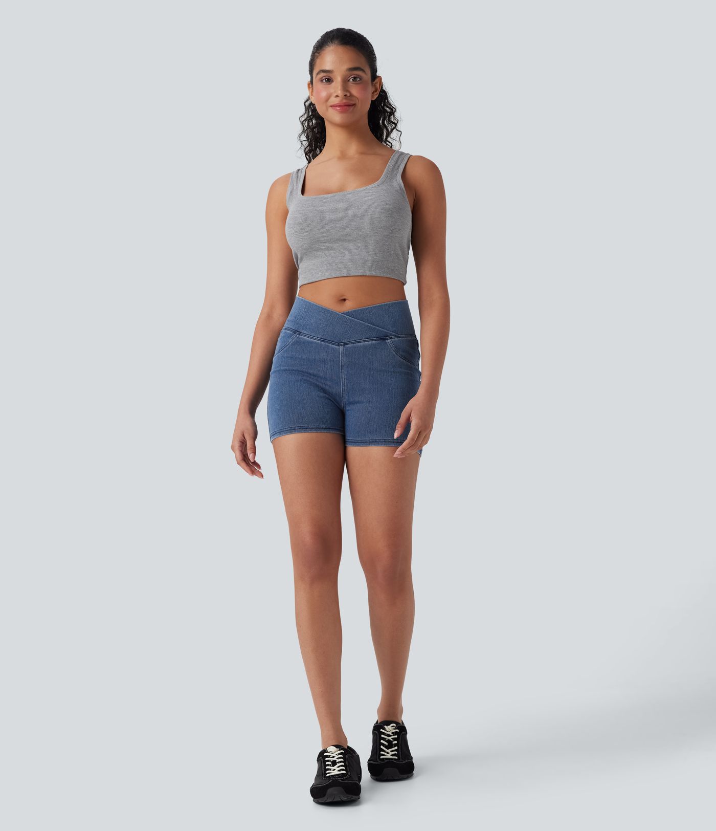 Halara Flex™ High Waisted Crossover Pocket Denim Casual Shorts 3"