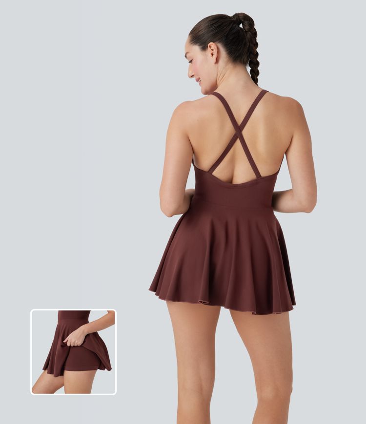 Seamless Flow Crisscross Backless 2-in-1 Mini Dance Active Dress