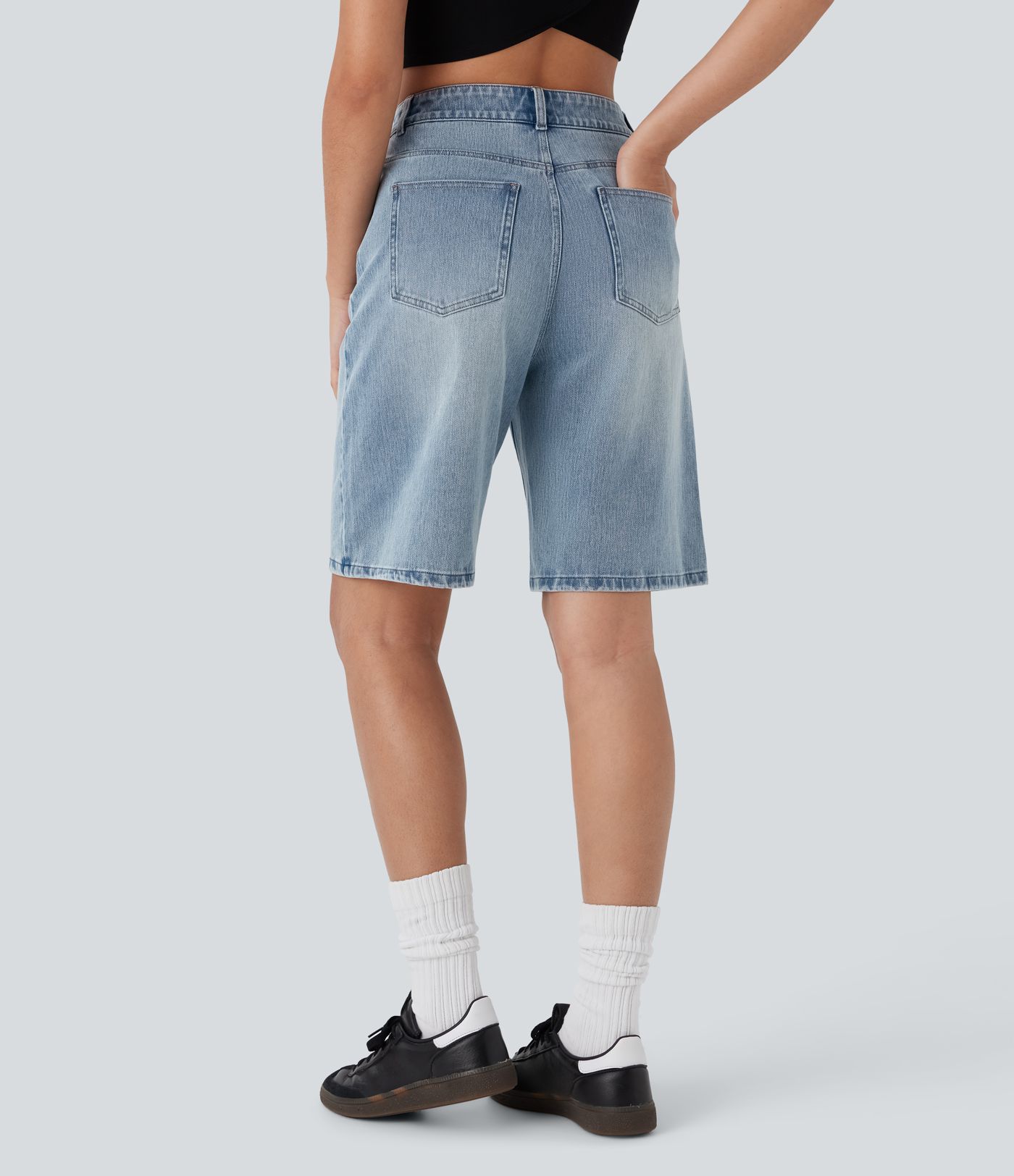 Halara Flex™ High Waisted Pockets Washed Denim Casual Bermuda Shorts