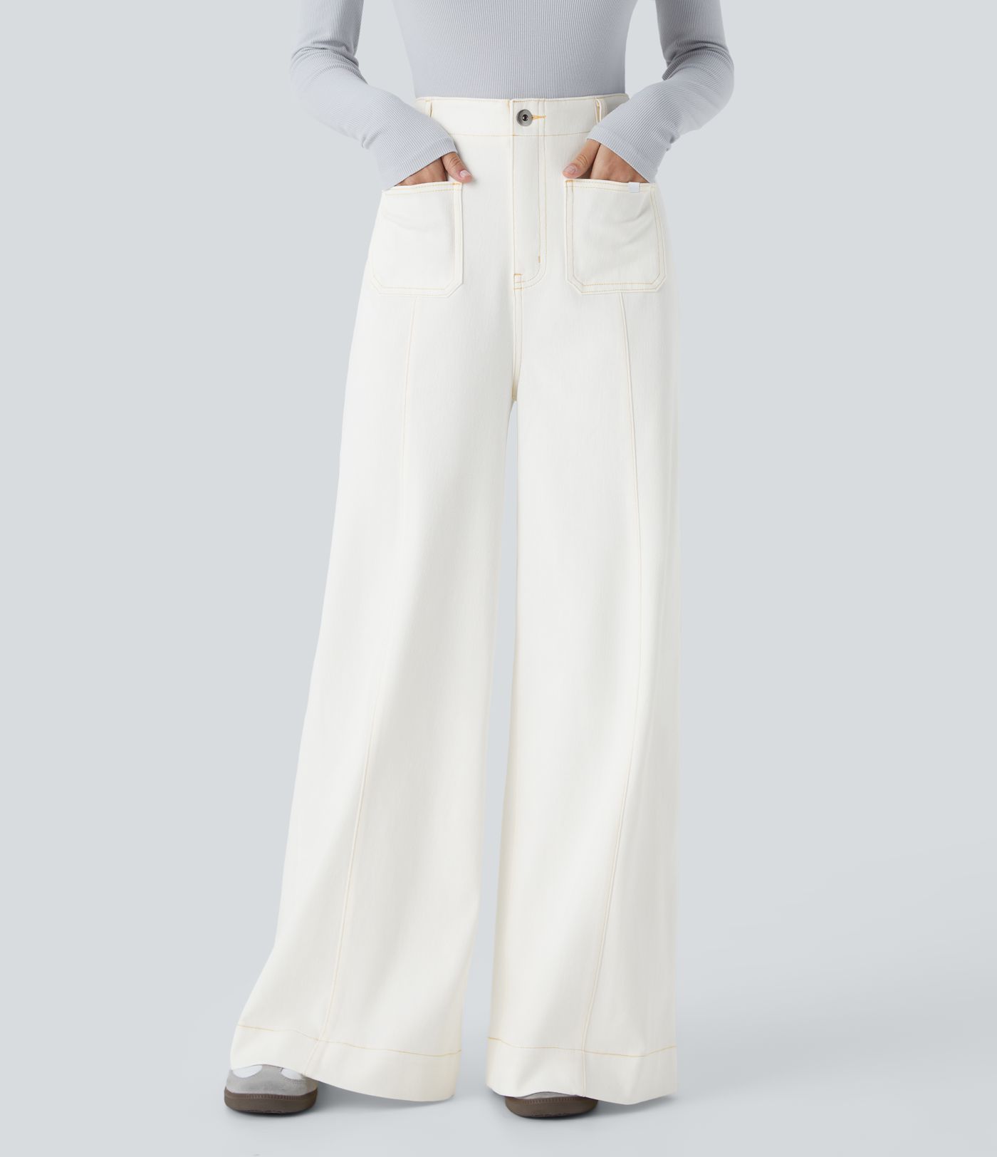 Halara Flex™ High Waisted Pockets Washed Casual Wide Leg Jeans