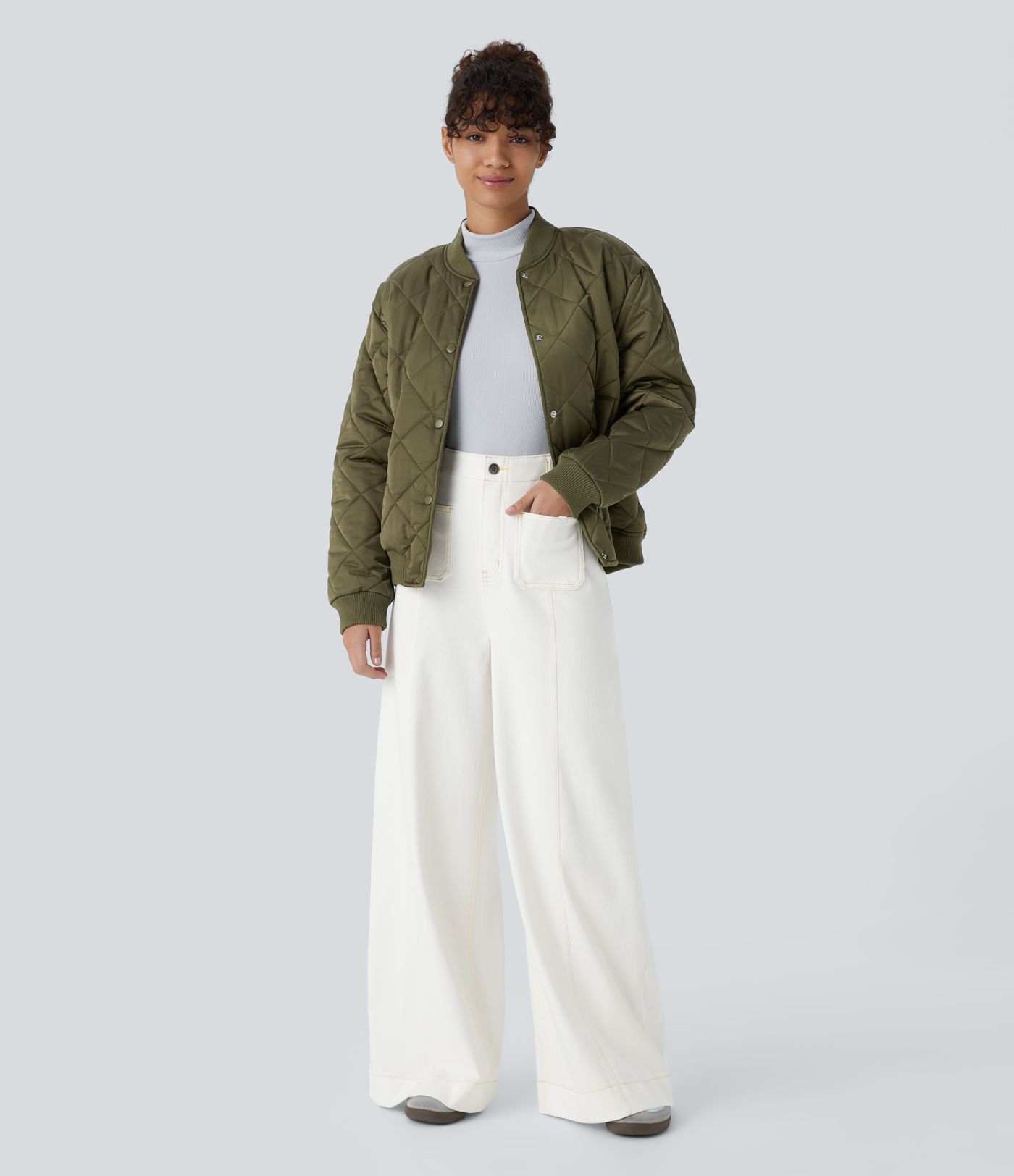 Halara Flex™ High Waisted Pockets Washed Casual Wide Leg Jeans