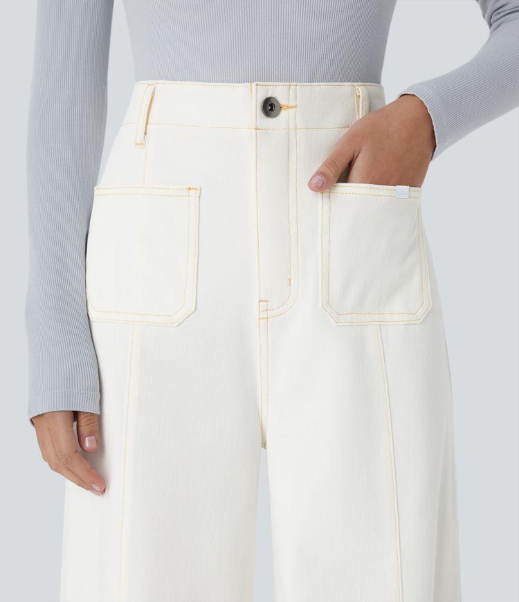 Halara Flex™ High Waisted Pockets Washed Casual Wide Leg Jeans