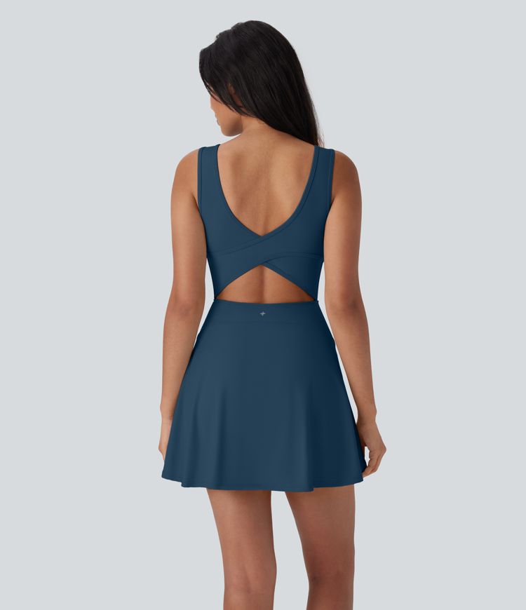 SoftlyZero™ Airy U Neck 2-in-1 Pocket Mini Cool Touch Dance Active Dress-Easy Peezy