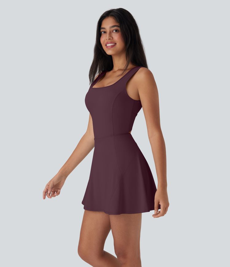 SoftlyZero™ Airy U Neck 2-in-1 Pocket Mini Cool Touch Dance Active Dress-Easy Peezy