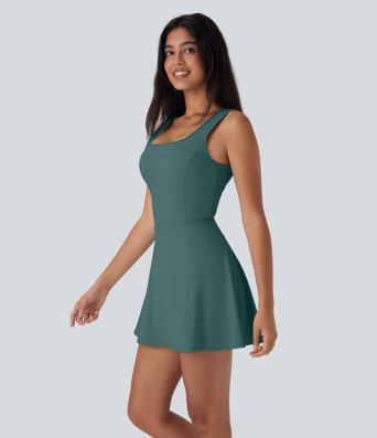 SoftlyZero™ Airy U Neck 2-in-1 Pocket Mini Cool Touch Dance Active Dress-Easy Peezy