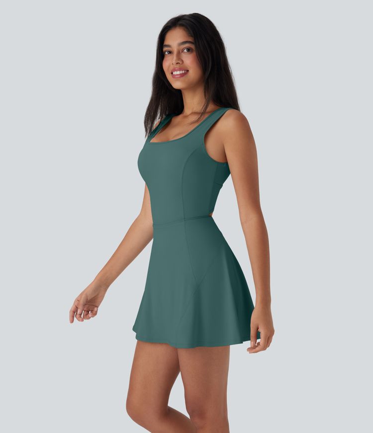 SoftlyZero™ Airy U Neck 2-in-1 Pocket Mini Cool Touch Dance Active Dress-Easy Peezy