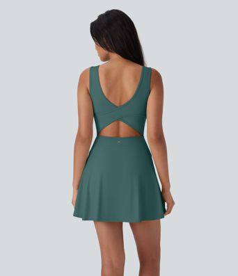 SoftlyZero™ Airy U Neck 2-in-1 Pocket Mini Cool Touch Dance Active Dress-Easy Peezy