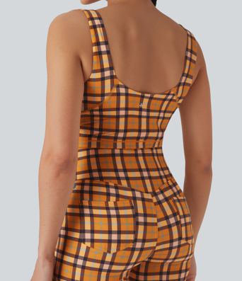 V Neck Plaid Cool Touch Cropped Yoga Tank Top