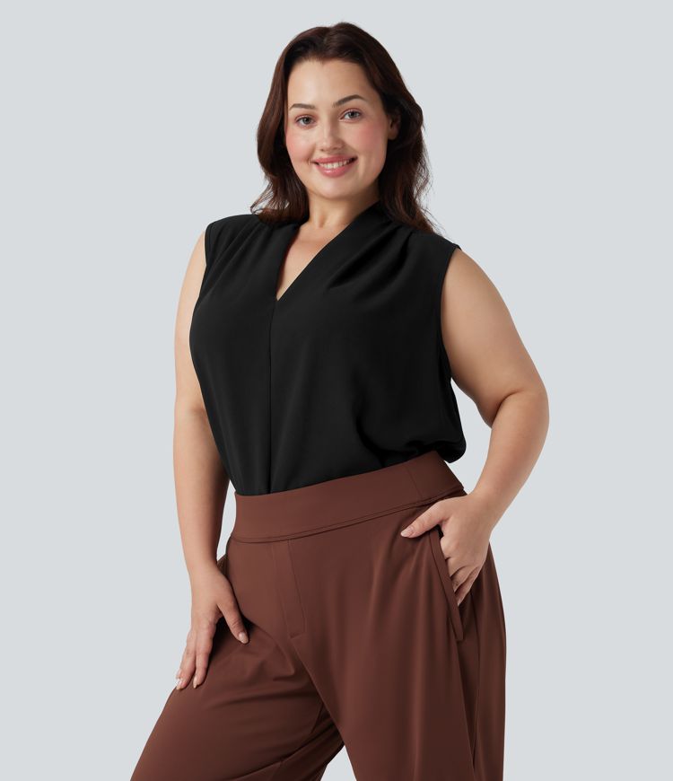 V Neck Sleeveless Work Plus Size Blouse