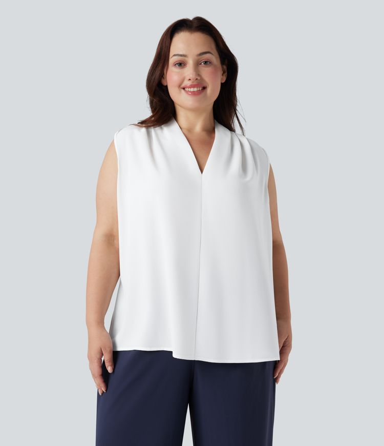 V Neck Sleeveless Work Plus Size Blouse
