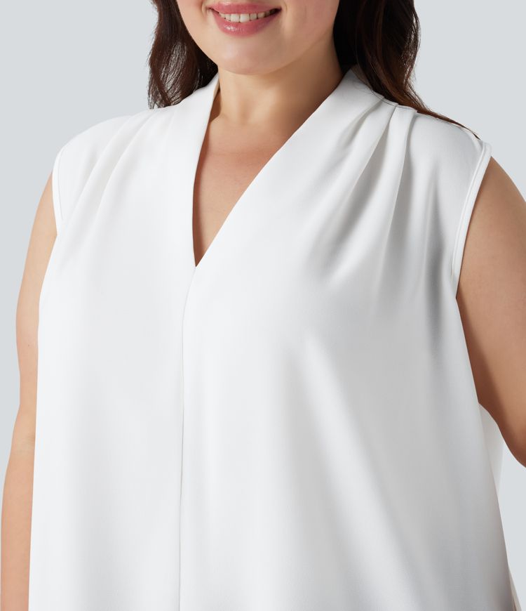 V Neck Sleeveless Work Plus Size Blouse
