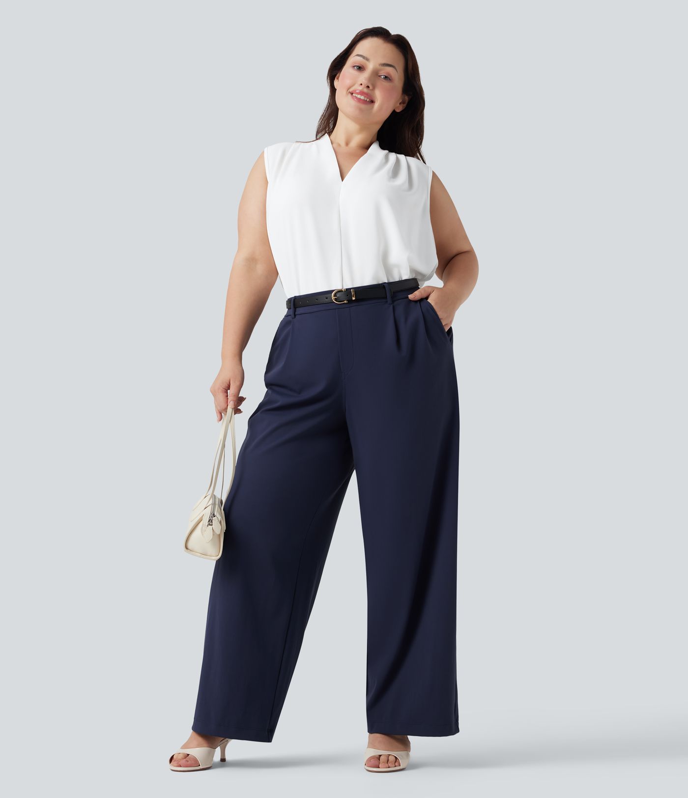 V Neck Sleeveless Work Plus Size Blouse