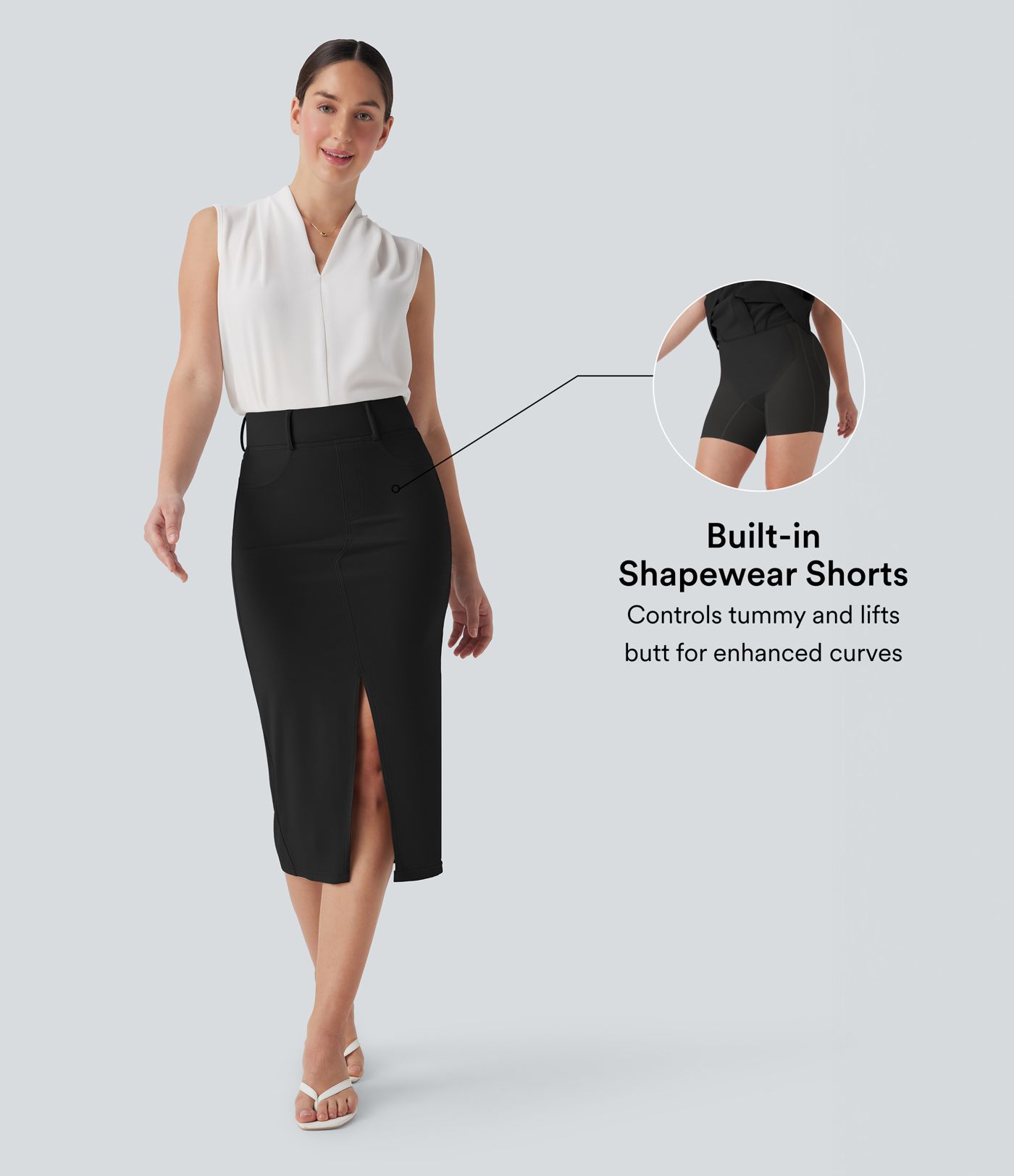 High Waisted Tummy Control Butt Lifting Casual Bodycon Skirt with Built-in Shapewear Shorts