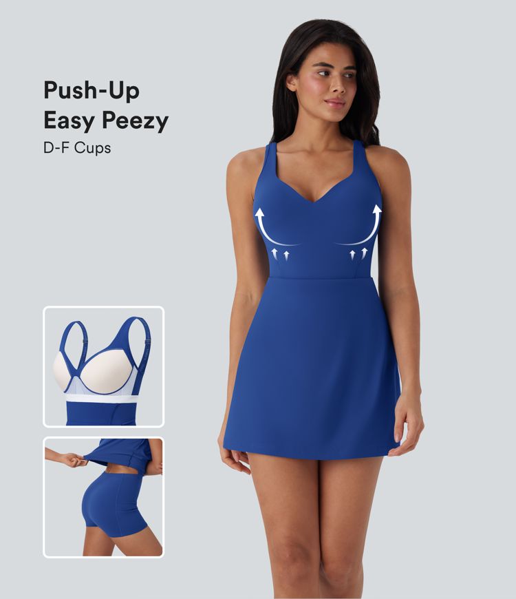 SoftlyZero™ Plush Push-Up Molded Cups 2-in-1 Yoga Active Dress with Pockets-Easy Peezy-D/DD/DDD/F Cups