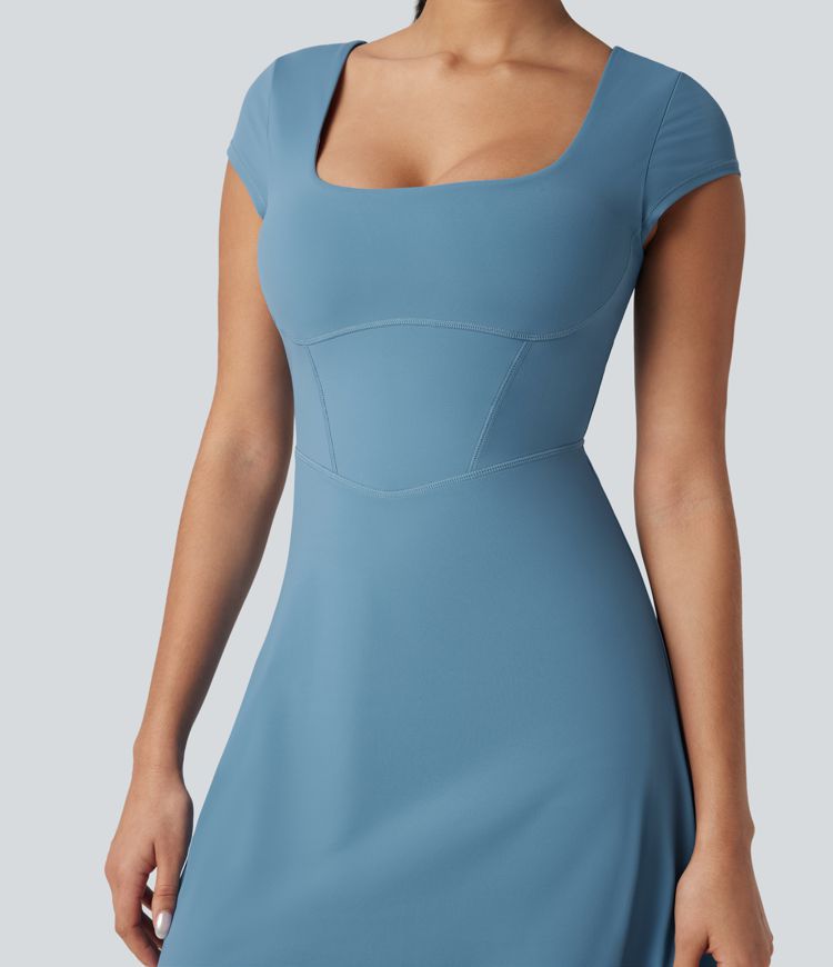 SoftlyZero™ Plush Squzre Neck Corset 2-in-1 Mini Casual Dress with Pocket