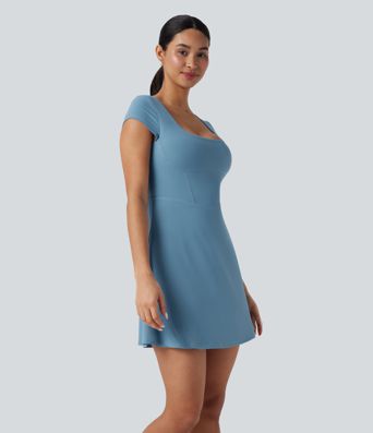 SoftlyZero™ Plush Squzre Neck Corset 2-in-1 Mini Casual Dress with Pocket