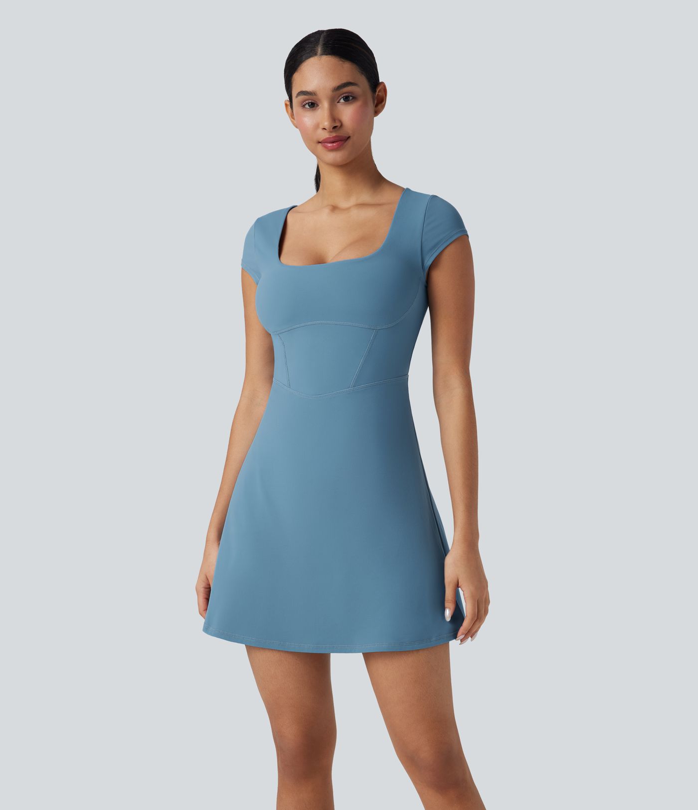 SoftlyZero™ Plush Squzre Neck Corset 2-in-1 Mini Casual Dress with Pocket