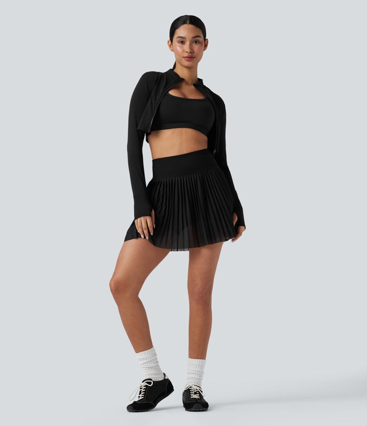 Seamless Flow High Waisted 2-in-1 Pleated Mini Tennis Skirt with Pockets