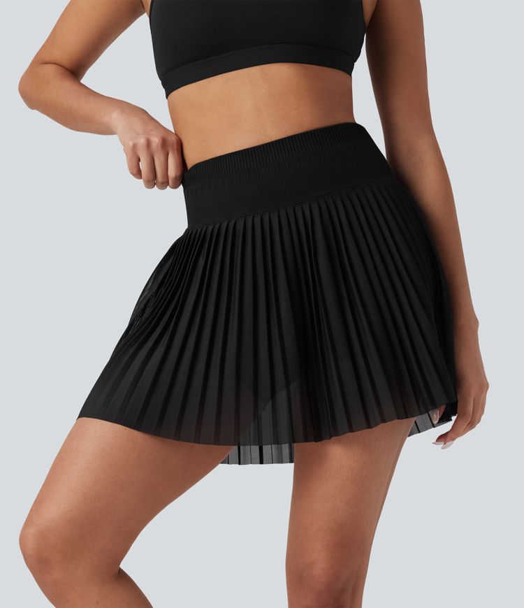 Seamless Flow High Waisted 2-in-1 Pleated Mini Tennis Skirt with Pockets