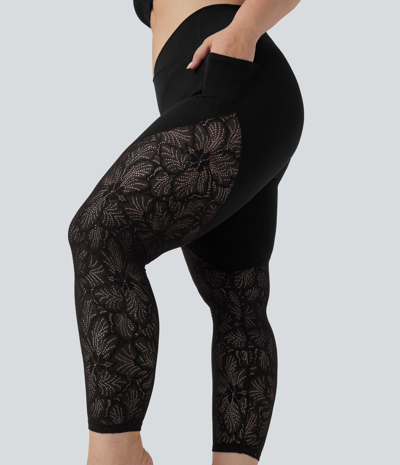 SoftlyZero™ 7/8 kantenleggings voor yoga, met hoge taille en crossover-detail, in contrasterende kleuren, plusmaat, met zakken - UPF50+