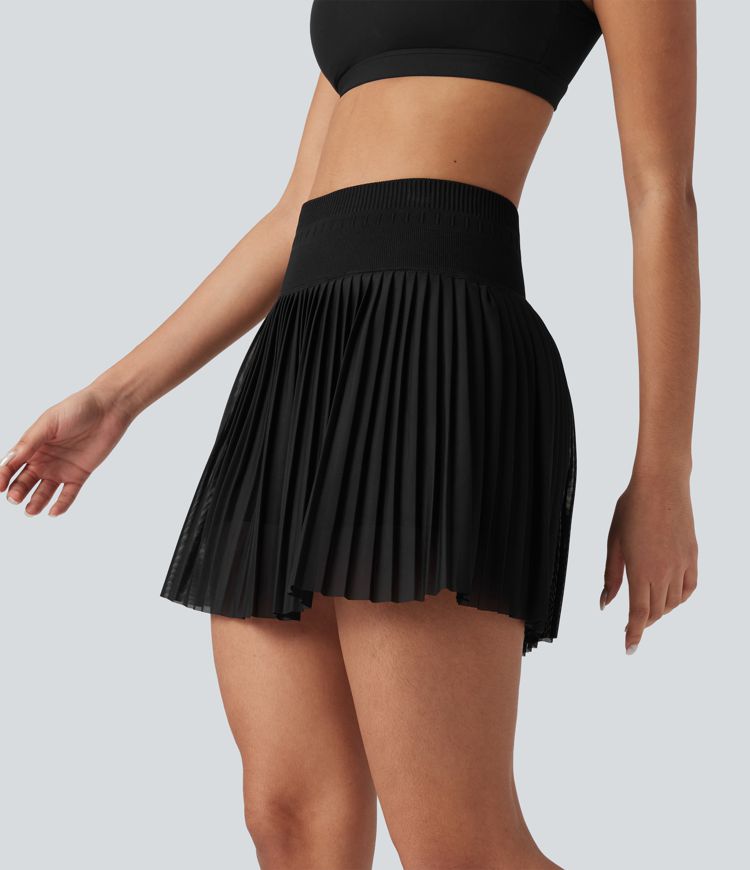 Seamless Flow High Waisted 2-in-1 Pleated Mini Tennis Skirt with Pockets