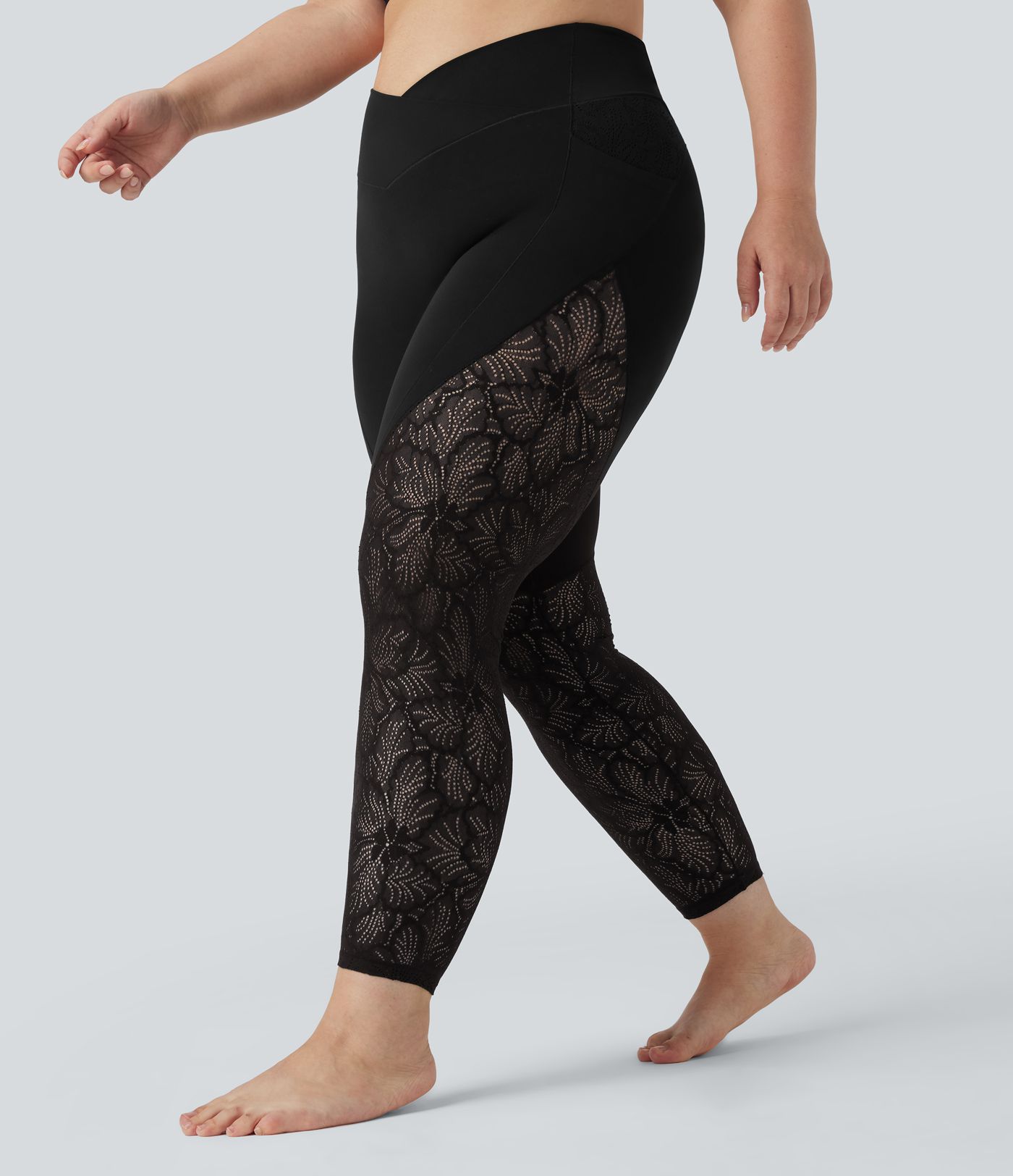 SoftlyZero™ 7/8 kantenleggings voor yoga, met hoge taille en crossover-detail, in contrasterende kleuren, plusmaat, met zakken - UPF50+