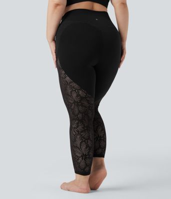 SoftlyZero™ 7/8 kantenleggings voor yoga, met hoge taille en crossover-detail, in contrasterende kleuren, plusmaat, met zakken - UPF50+