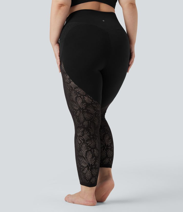 SoftlyZero™ 7/8 kantenleggings voor yoga, met hoge taille en crossover-detail, in contrasterende kleuren, plusmaat, met zakken - UPF50+