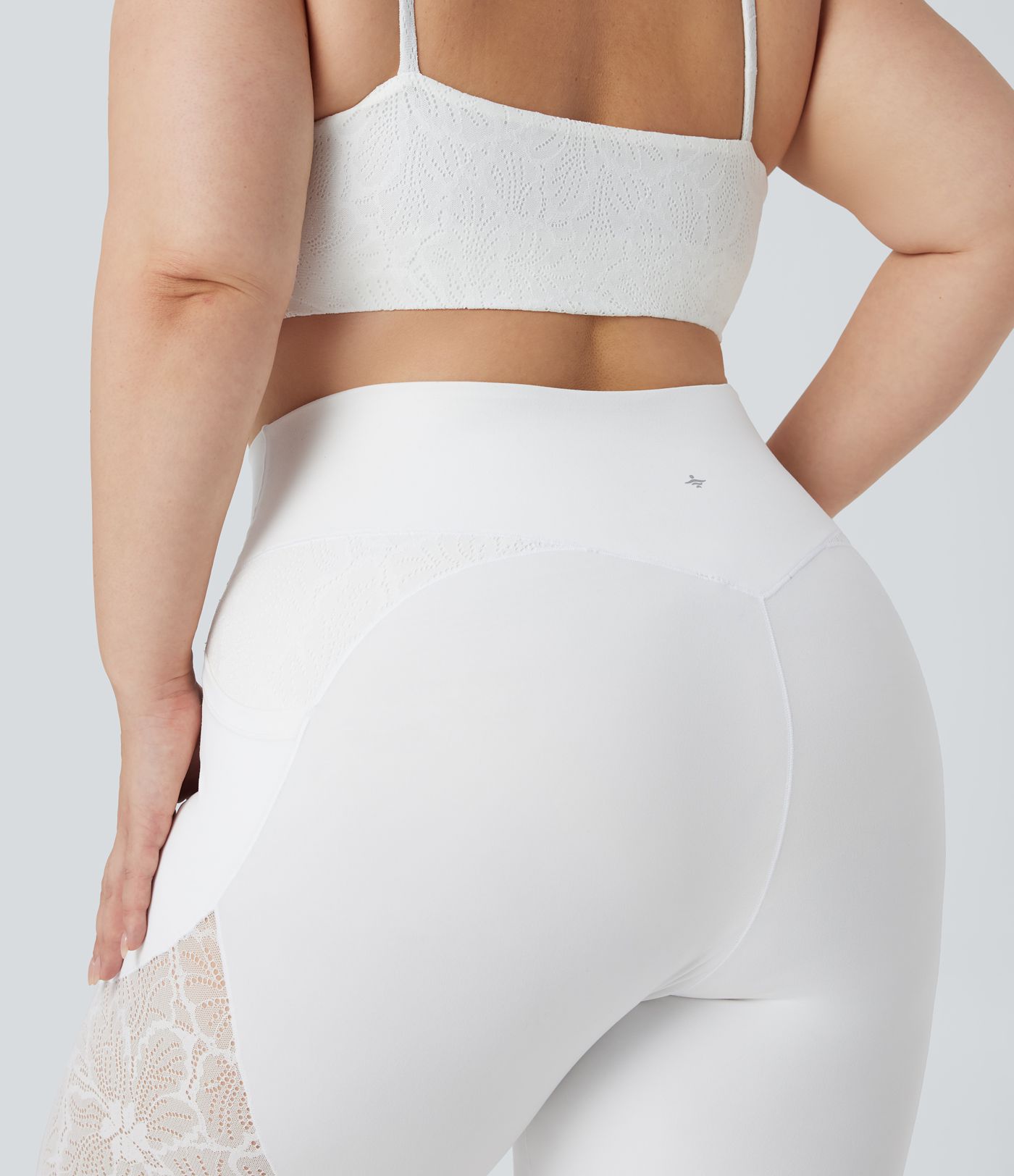 SoftlyZero™ High Waisted Crossover Contrast Lace 7/8 Yoga Plus Size Leggings with Pockets-UPF50+