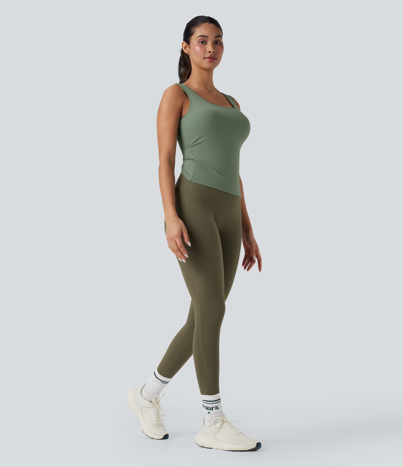 U Neck Crossover Yoga Tank Vest Top-Longer Length DD-F Cups