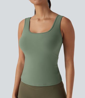 U Neck Crossover Yoga Tank Vest Top-Longer Length DD-F Cups