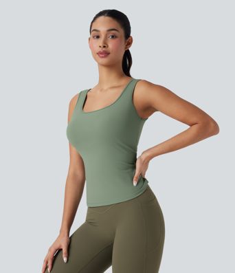 U Neck Crossover Yoga Tank Vest Top-Longer Length DD-F Cups