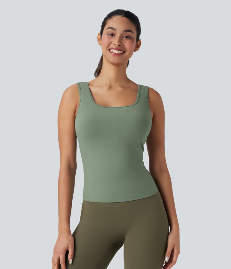 U Neck Crossover Yoga Tank Top-Longer Length-D/DD/DDD/F Cups