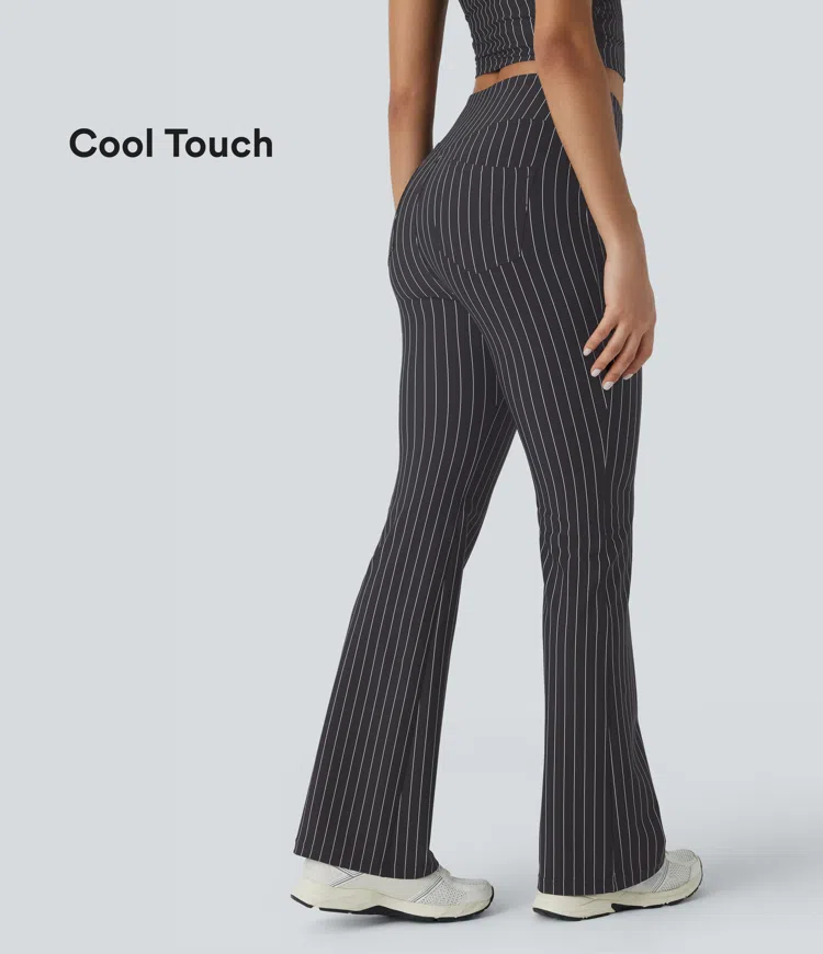 High Waisted Pocket Stripe Cool Touch Bootcut Casual Pants