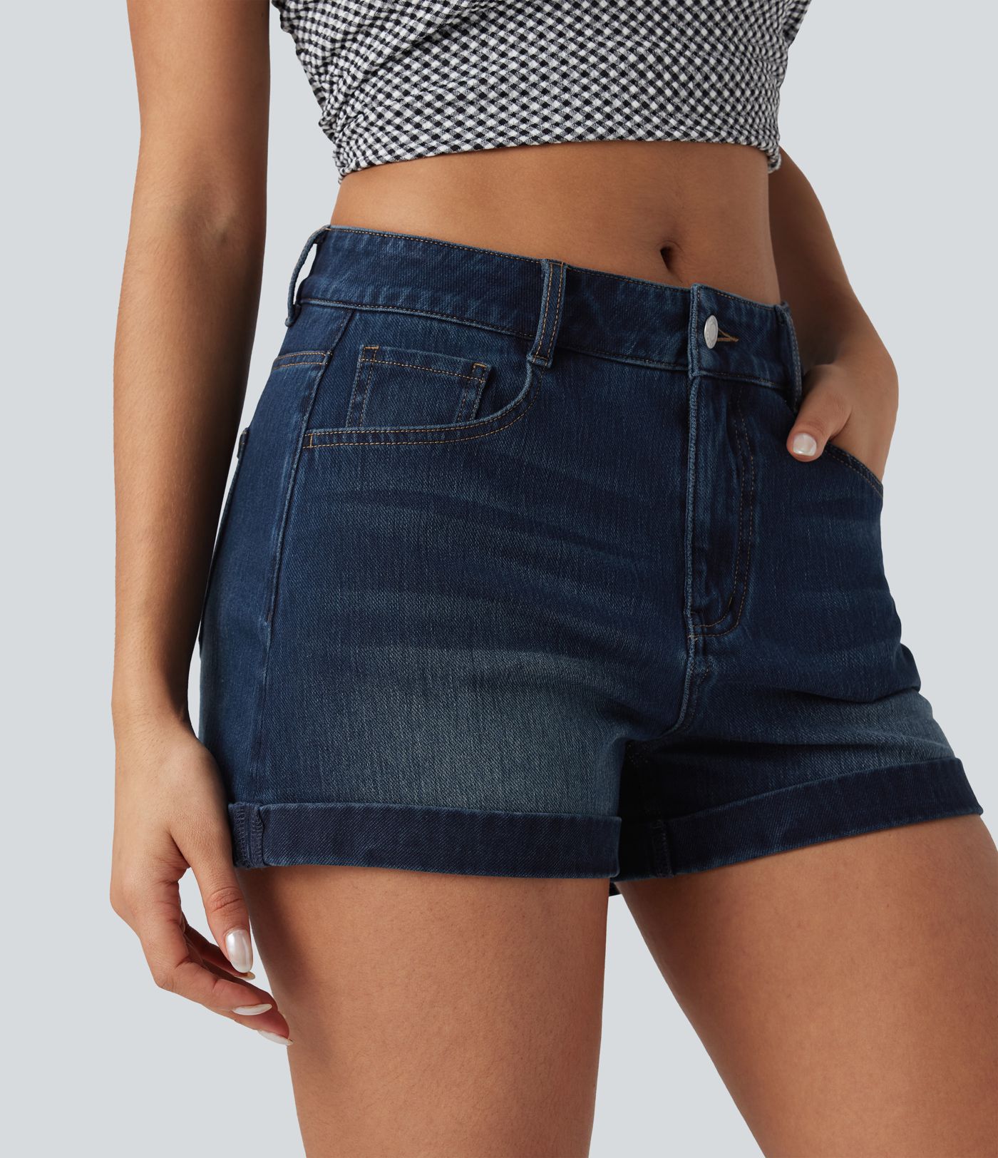 Halara Flex™ Mid Rise Zipper Pockets Denim Women Mini Casual Shorts 3''