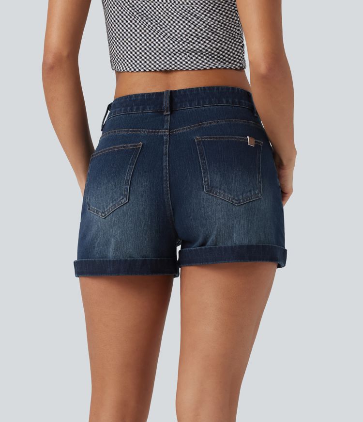Halara Flex™ Mid Rise Zipper Pockets Denim Women Mini Casual Shorts 3''