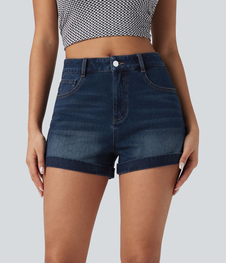 Halara Flex™ Mid Rise Zipper Pockets Denim Women Mini Casual Shorts 3''