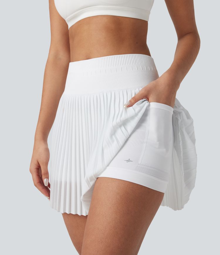 Seamless Flow High Waisted 2-in-1 Pleated Mini Tennis Skirt with Pockets