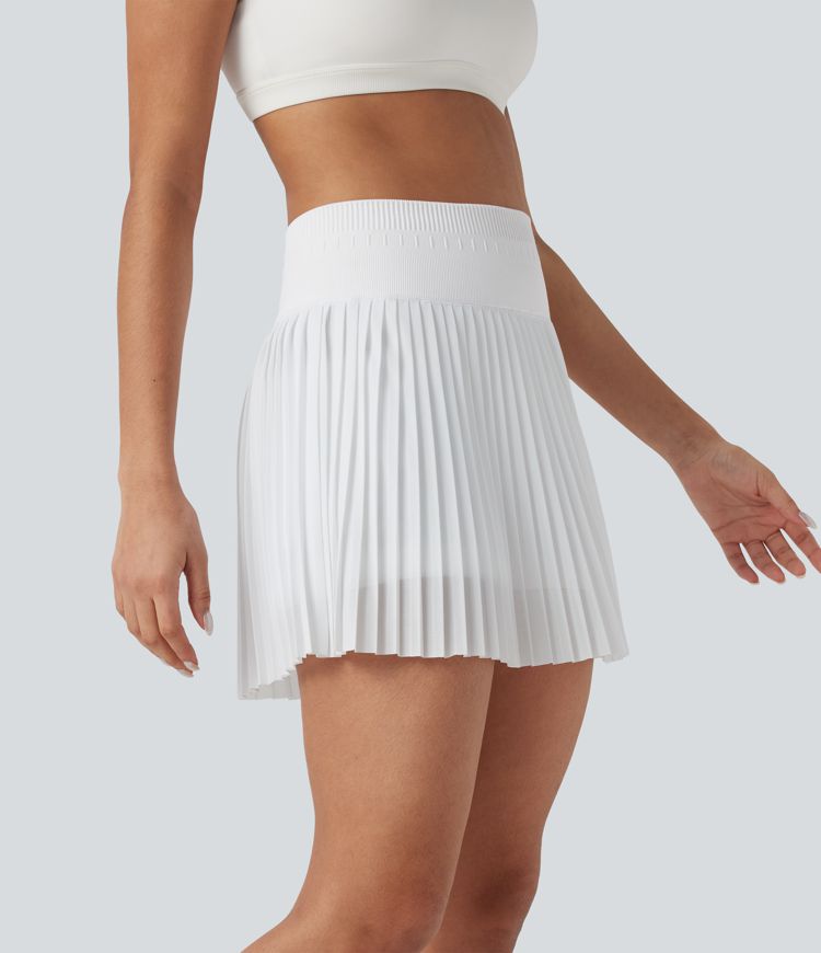 Seamless Flow High Waisted 2-in-1 Pleated Mini Tennis Skirt with Pockets