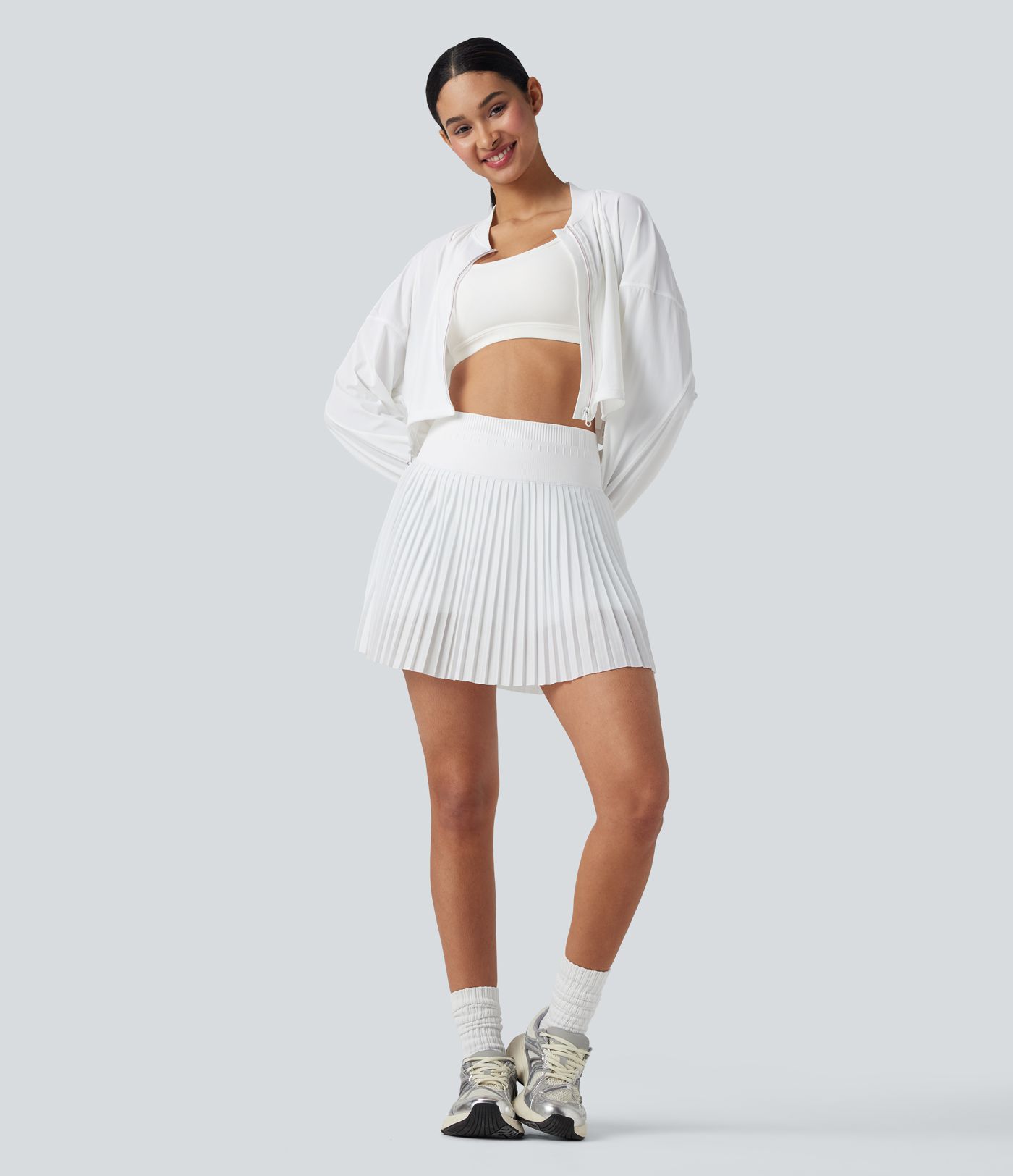 OneForm Seamless Flow High Waisted 2-in-1 Pleated Mini Tennis Skirt with Pockets
