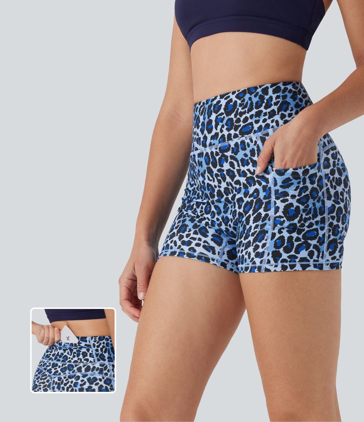 High Waisted Leopard Print Yoga Biker Shorts 3'' with Pockets