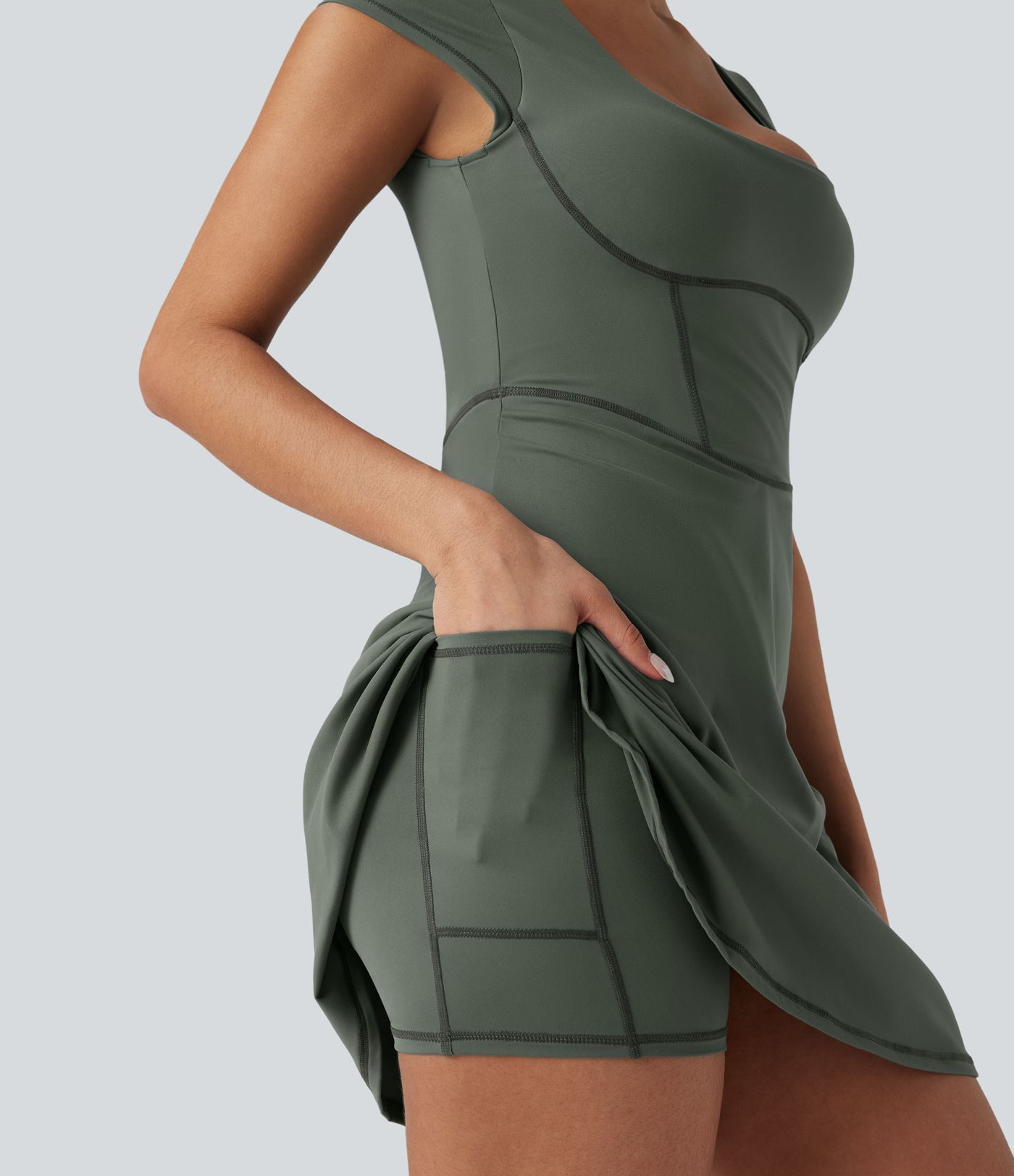 Robe décontractée mini 2-en-1 Softlyzero™ Plush à col carré style corset avec poche