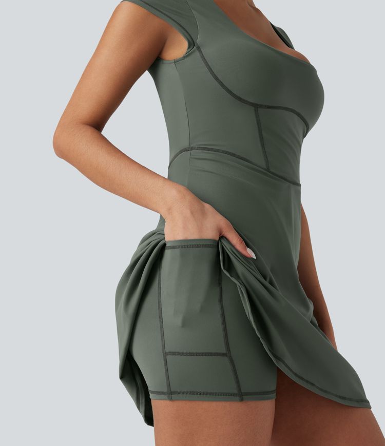 Robe décontractée mini 2-en-1 Softlyzero™ Plush à col carré style corset avec poche