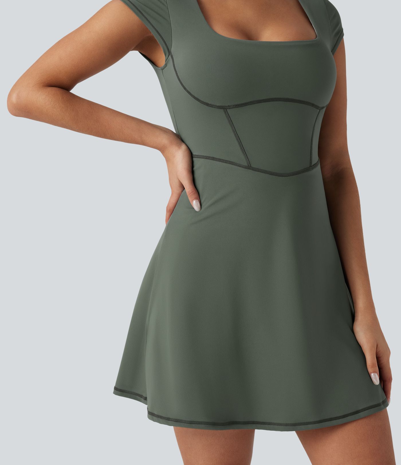 Robe décontractée mini 2-en-1 Softlyzero™ Plush à col carré style corset avec poche