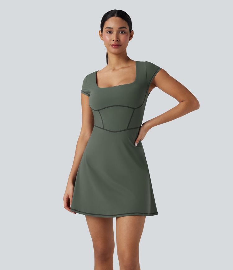 SoftlyZero™ Plush Squzre Neck Corset 2-in-1 Mini Casual Dress with Pocket
